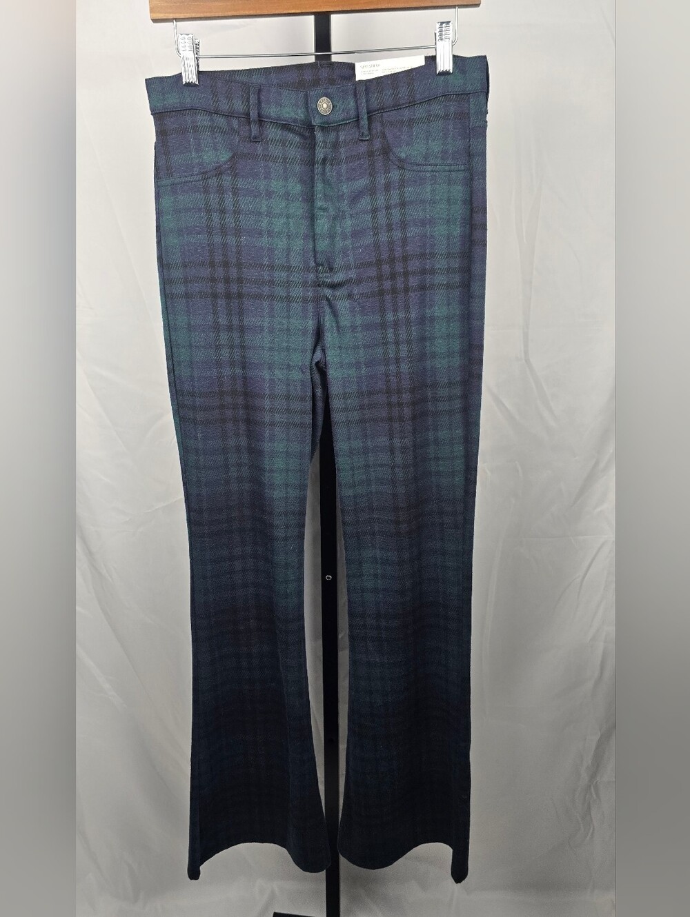 NWT American Eagle Super Stretch Plaid Pants Navy Green Skinny Trouser Size 8R